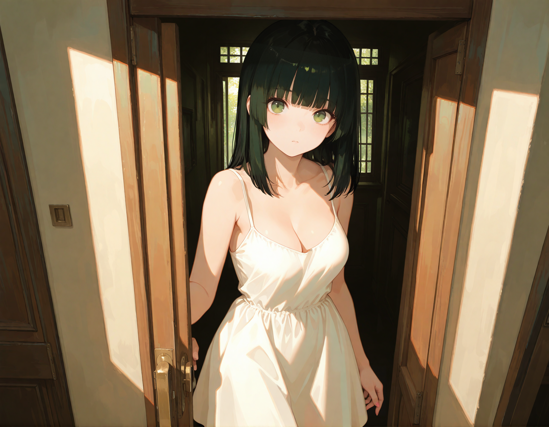 Hanako is wearing a white sundress.