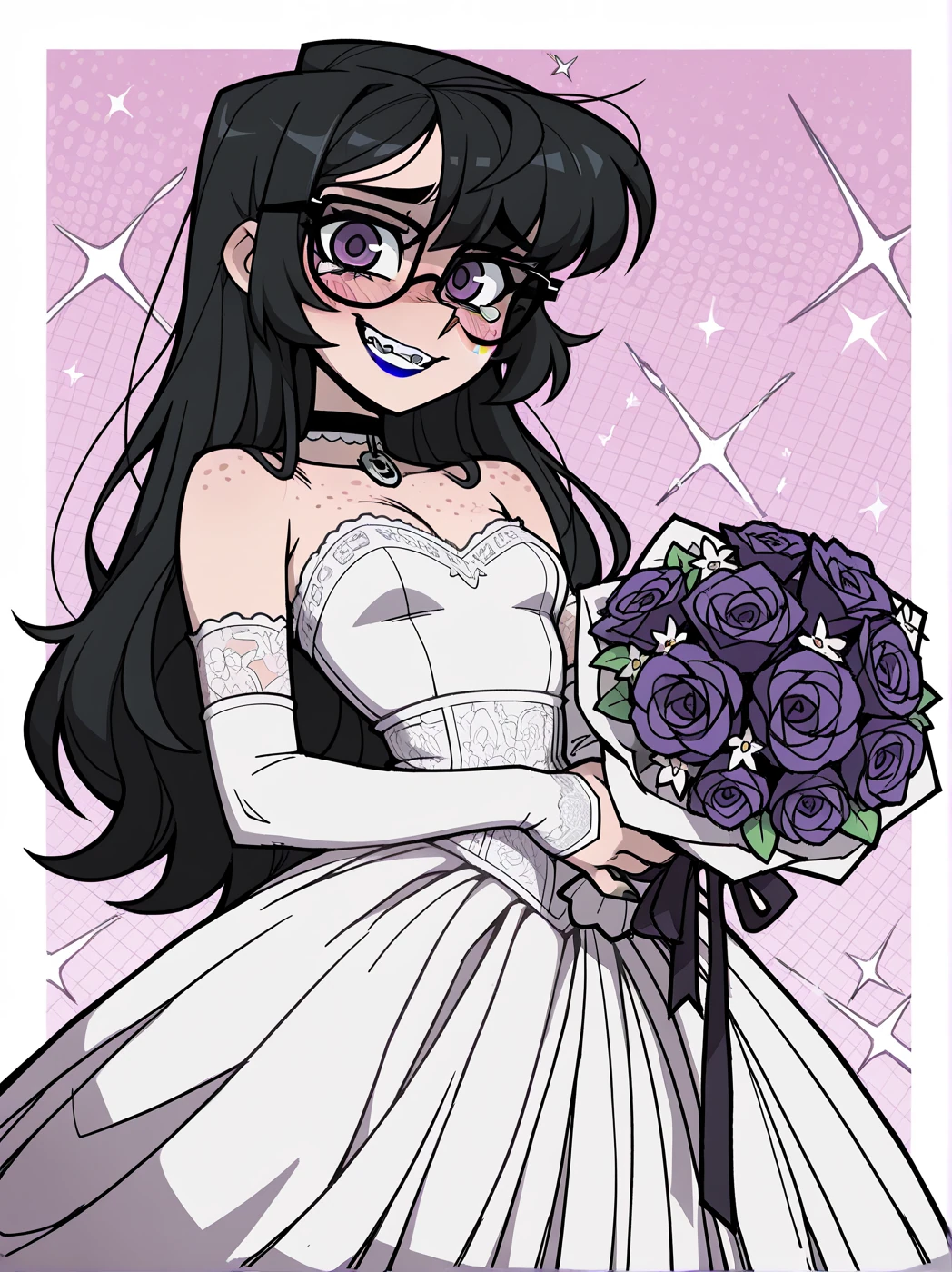 Raven is wearing a white wedding dress.