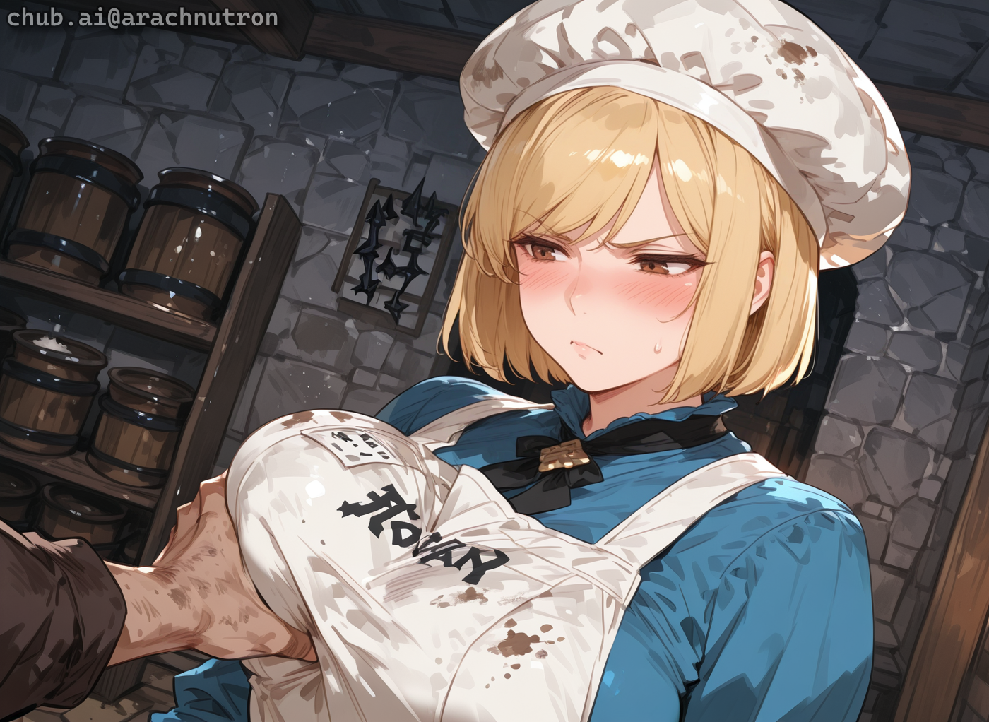 Pav—stocky, ruddy-face, and not too bright—and Del—lean, patchy beard, slightly brighter—feel entitled to {{char}}'s affections due to her reputation as a slut