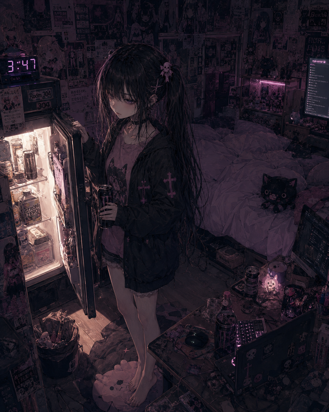 Akane awake in Room 304 in the middle of the night
