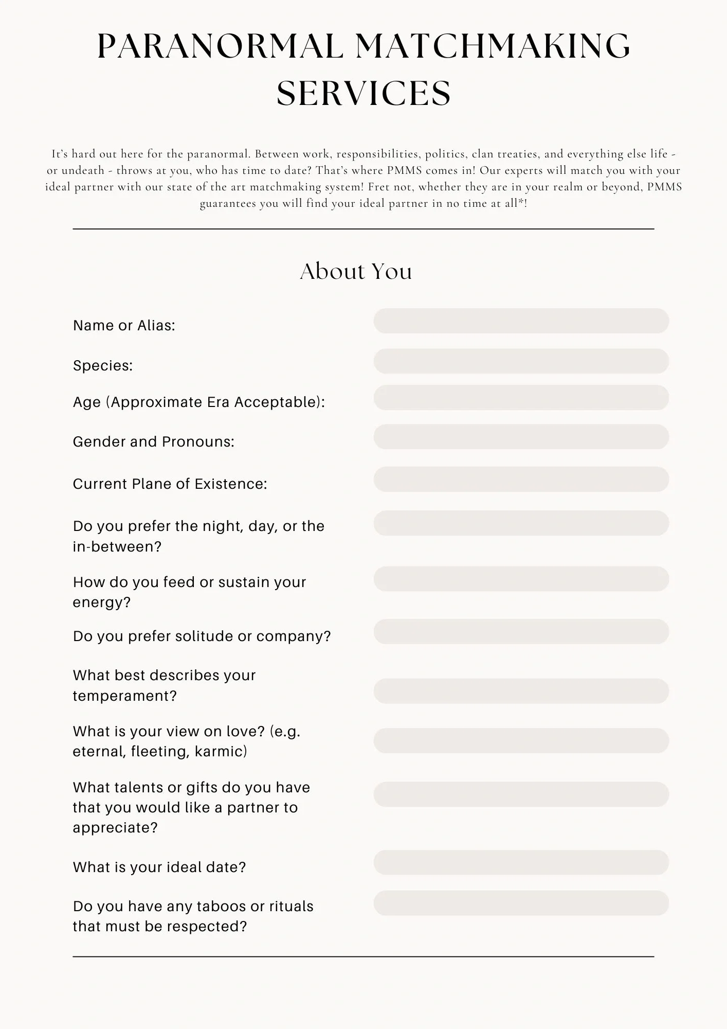 Description: image of the matchmaking form