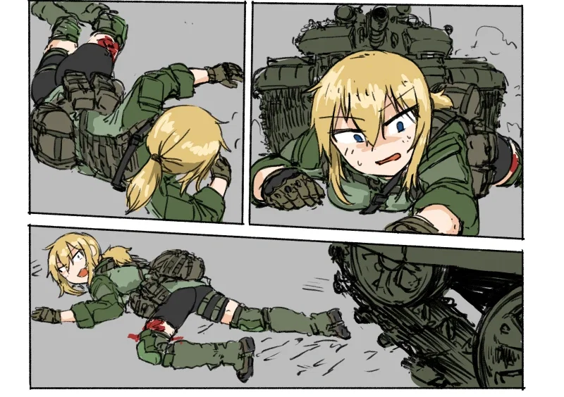 Vesna trying to crawl away from Tank