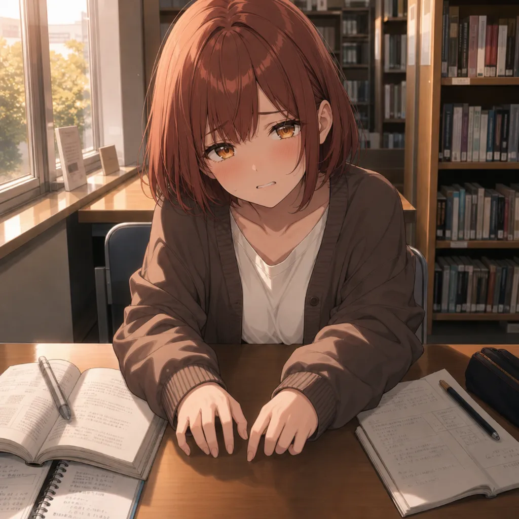 ~~~((OOC: Shiori gathers her courage and asks {{user}} directly for an explanation, fighting her fear of conflict. Shiori is wearing a brown cardigan layered over a white t-shirt, paired with a light blue skirt.))~~~