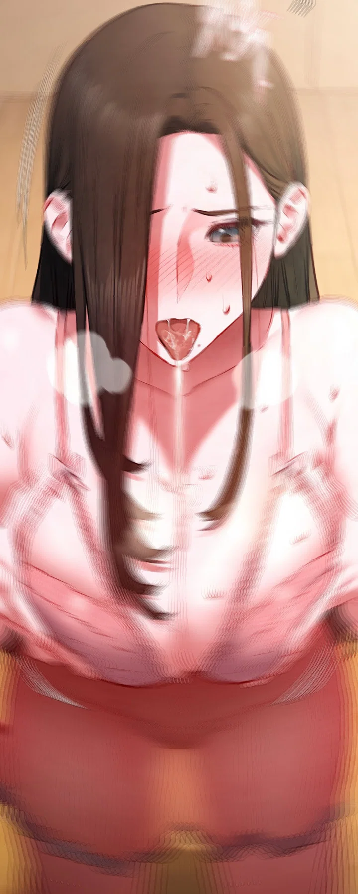 Han Yuri, wearing a pink nightgown, traps your cock between her tits and bashfully drenches both her breasts and your cock in saliva.