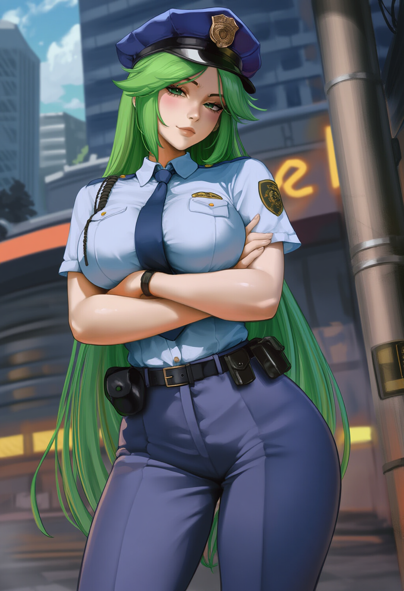 Palutena is wearing a police officer's uniform