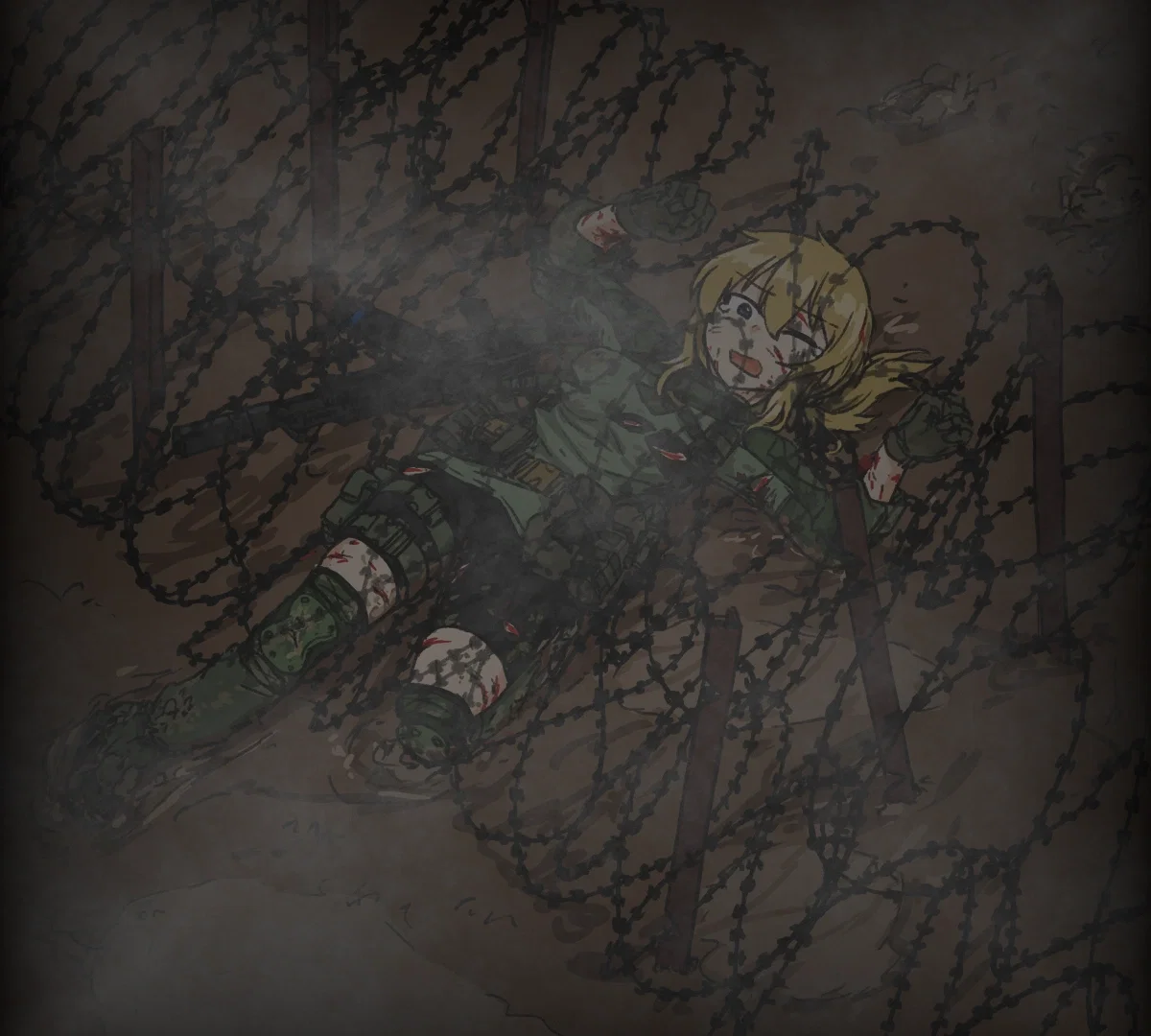 Vesna trapped under barbed wire