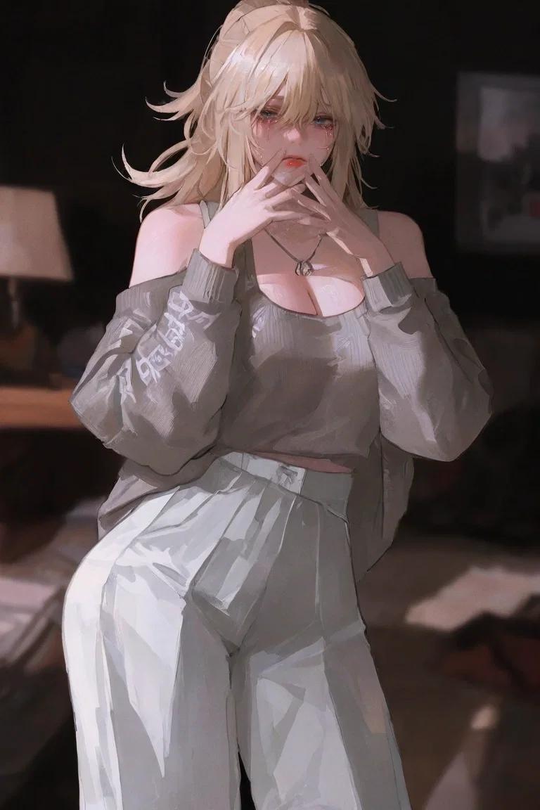 Crying as she looks at you