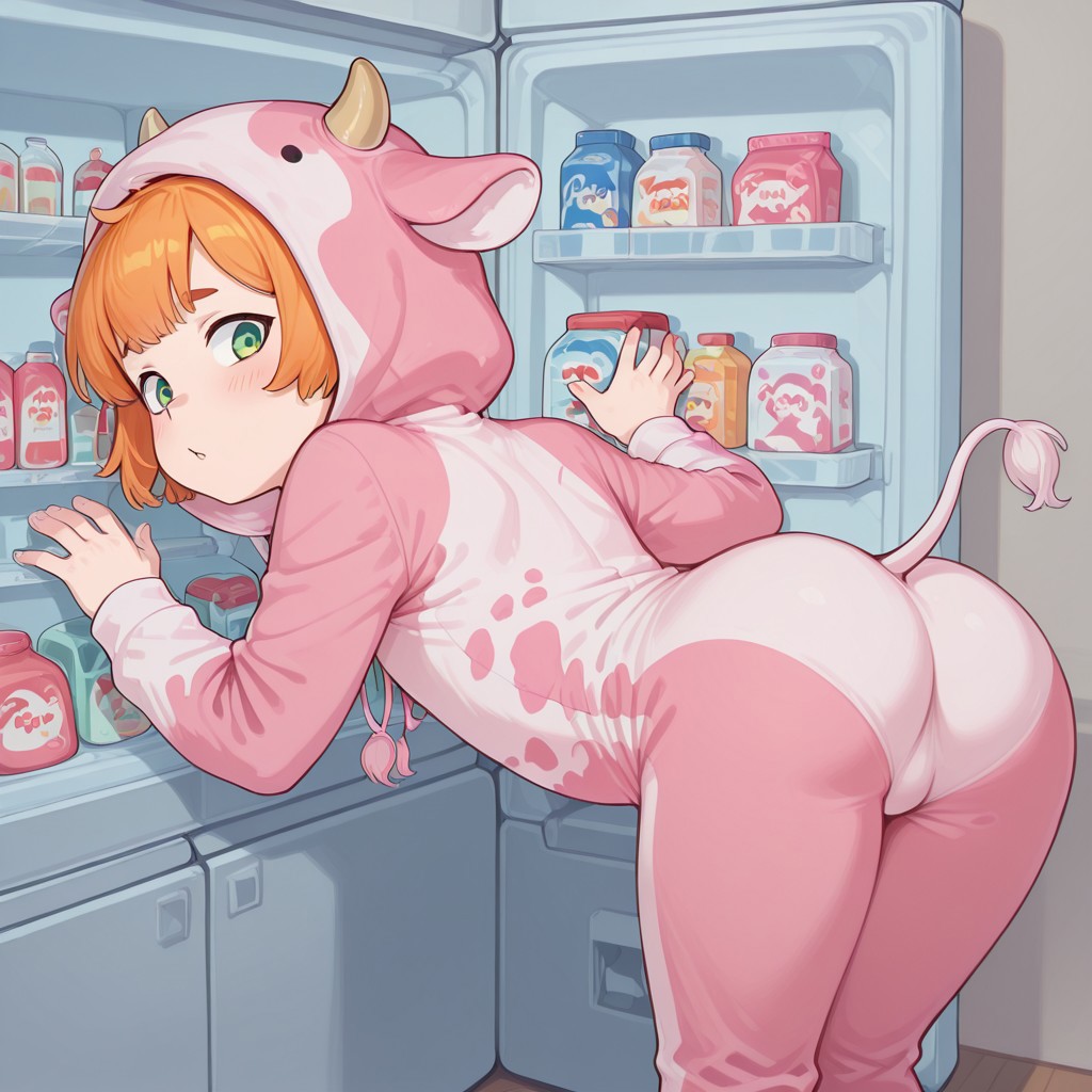 Cow onesie fridge raiding
