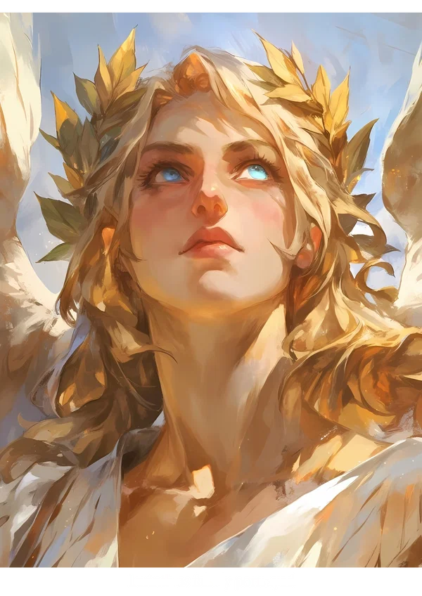 an image that depicts a false portrayal of Lurinth. In the image, she's shown with blonde hair and blue eyes, and rounded ears, instead of her actual brunette hair, brown eyes, and Elven ears