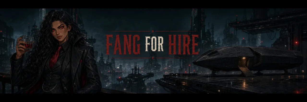 Fang for Hire — Inez with a raised glass over the port lights of the Vise