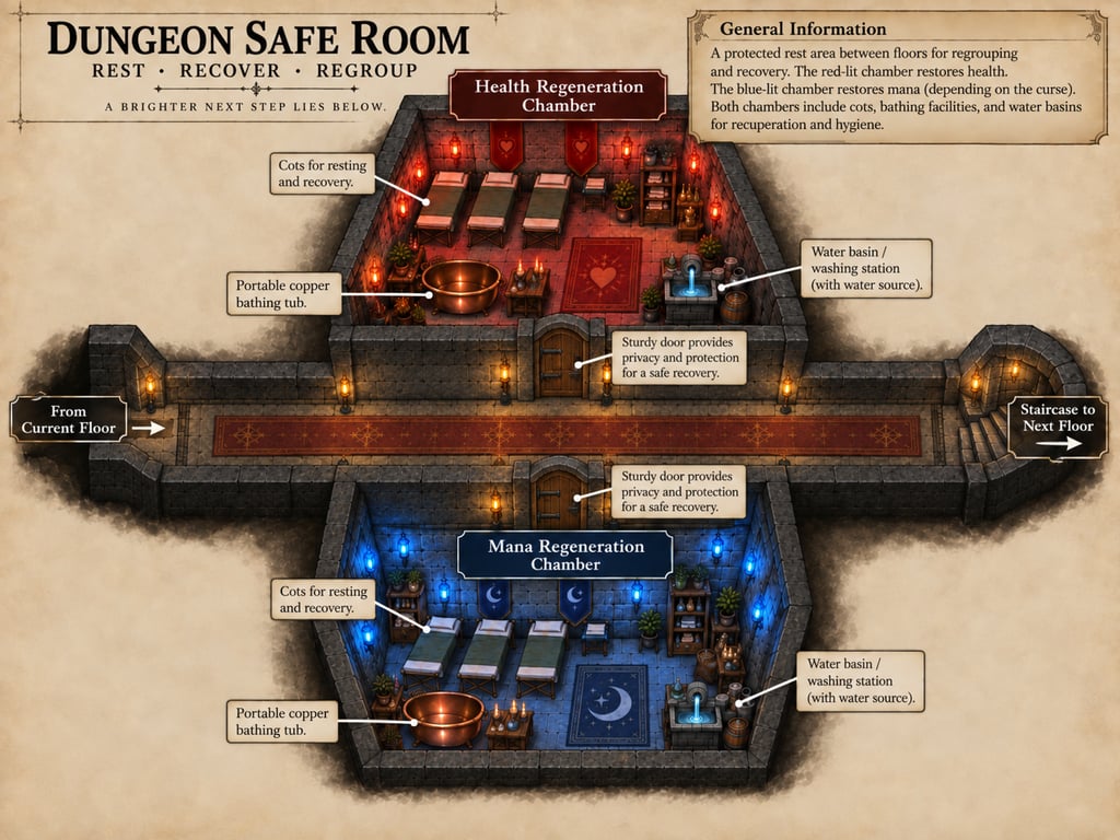 Safe Room map showing health and mana chambers beside the central hallway