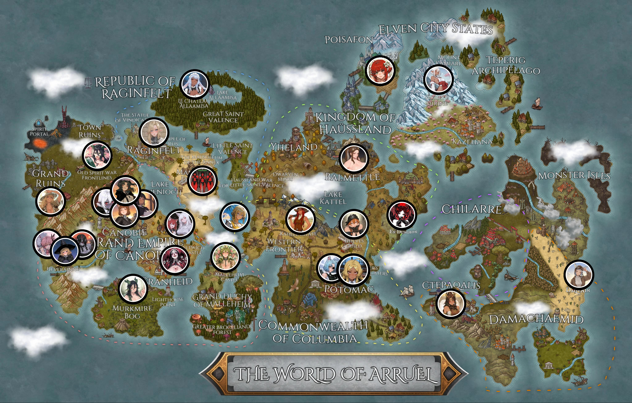 Map of Arruel with character locations