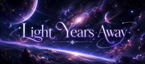 Purple cosmic landscape collaboration banner reading Light Years Away