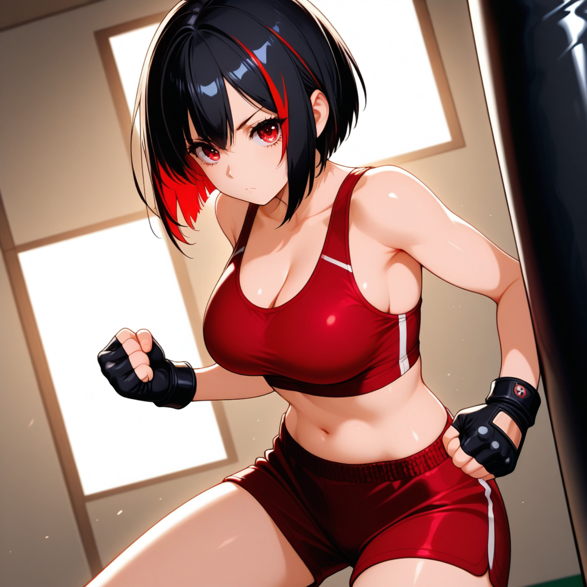 *crystal wearing sporty red bra and red shorts with red sneakers and fingerless gloves