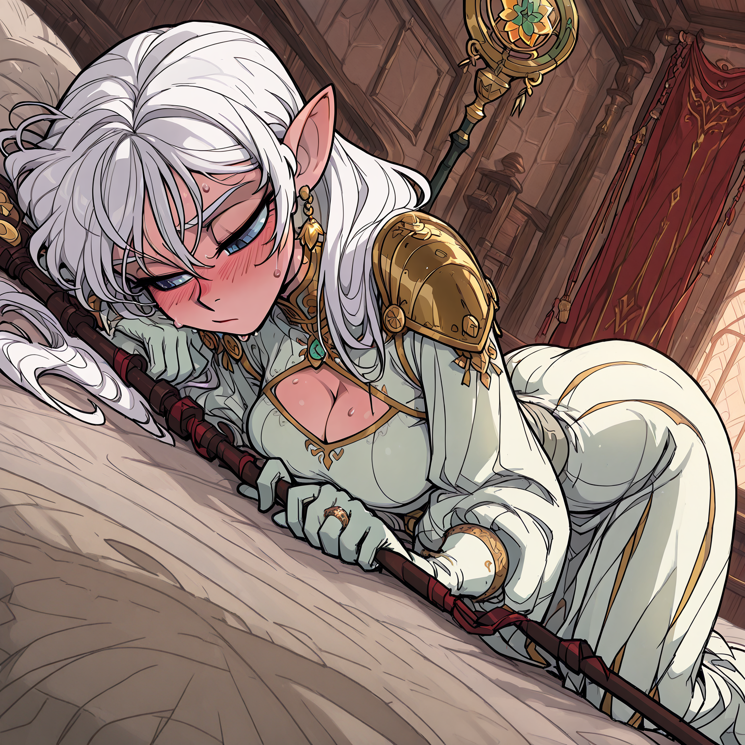 Liali is sick in bed, her clothes are soaked with sweat.