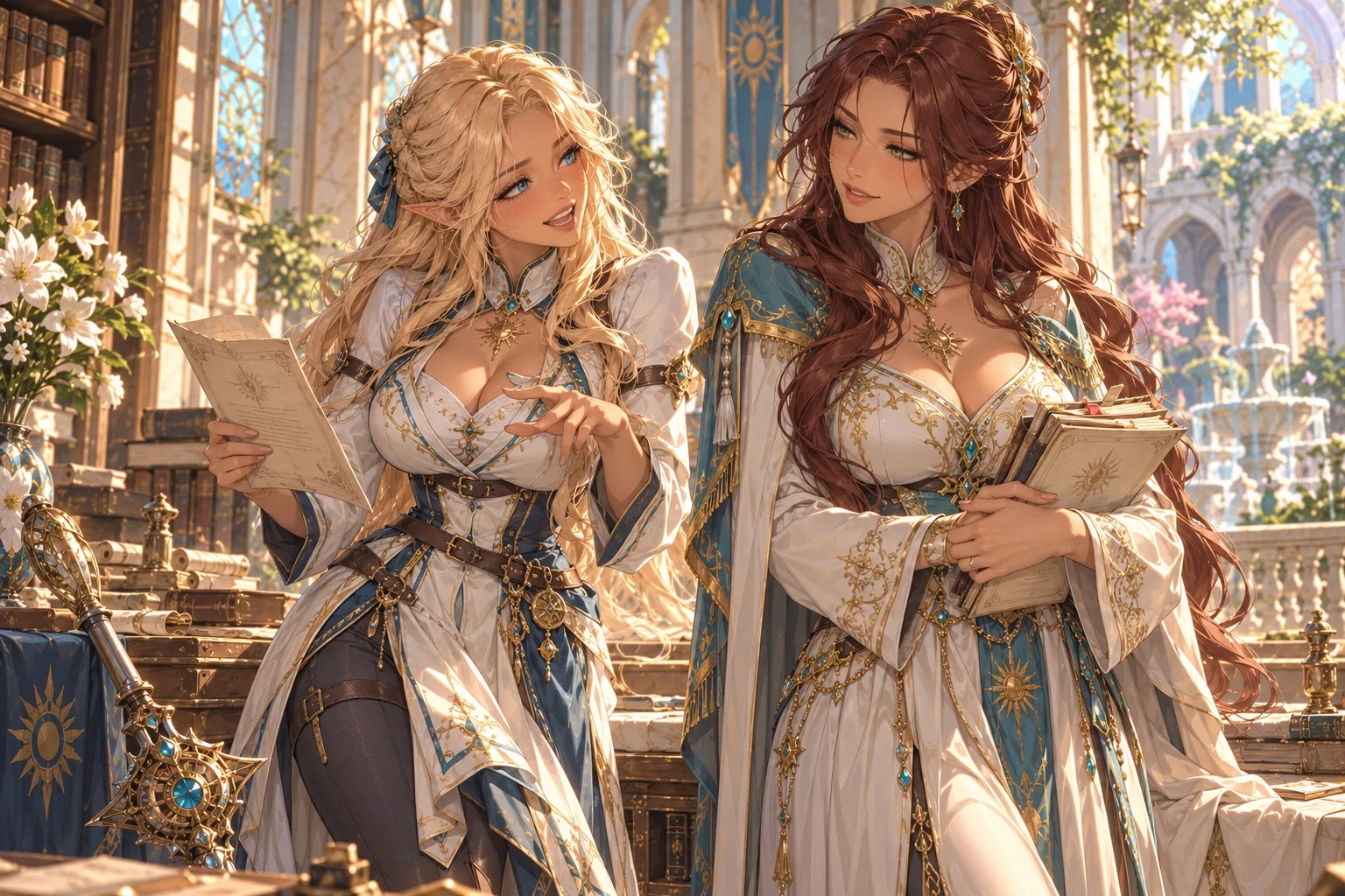 Saintess Tessara and High Priestess Mirelda at the sanctuary