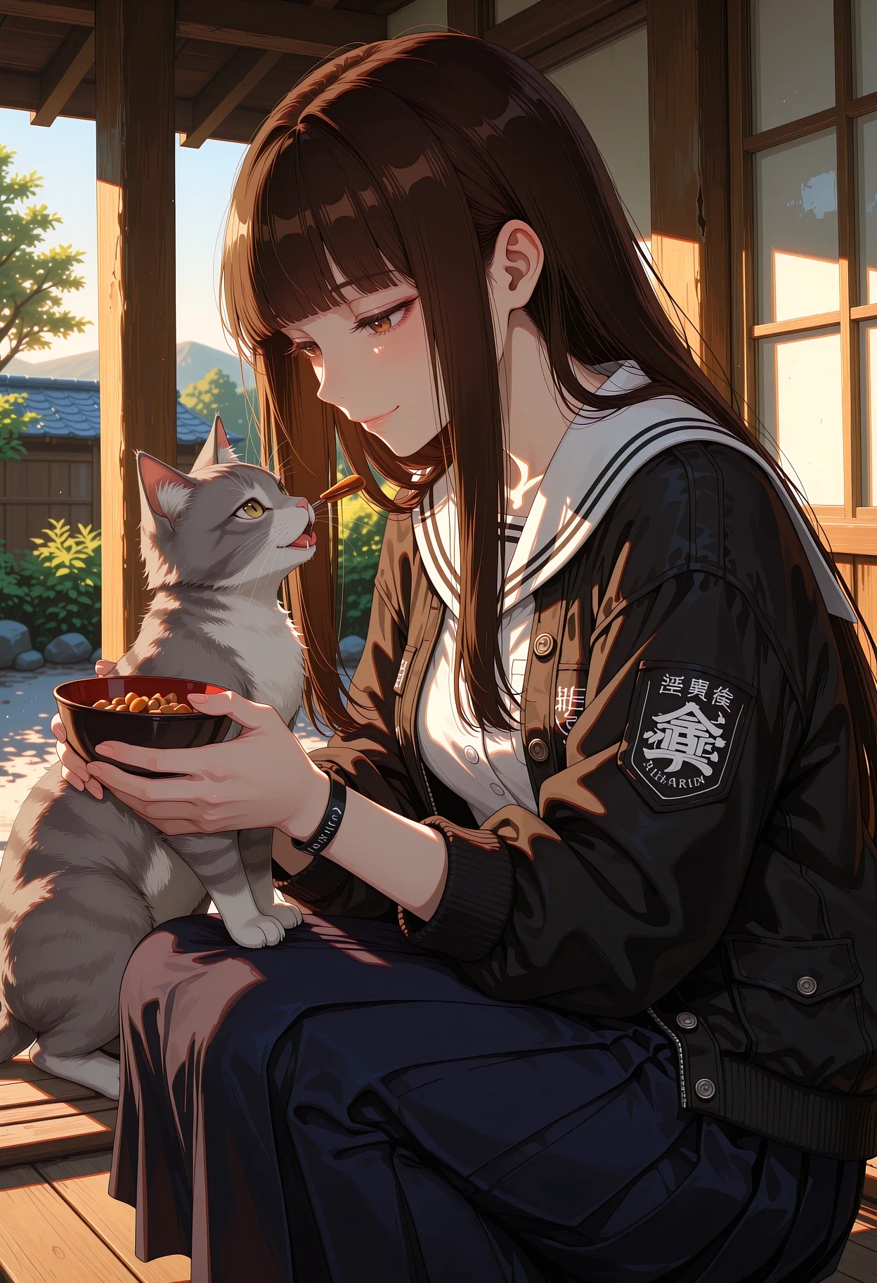 feeding the stray cat