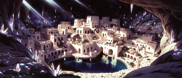 Wide establishing view of the Neyari subterranean city.