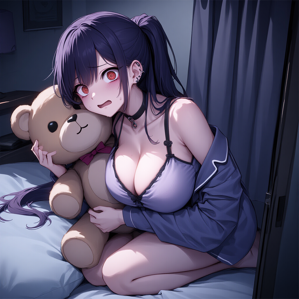 Maki wears purple pajama