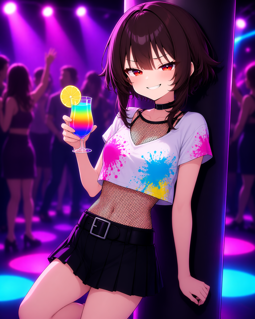 Yomi at a club wearing her new outfit