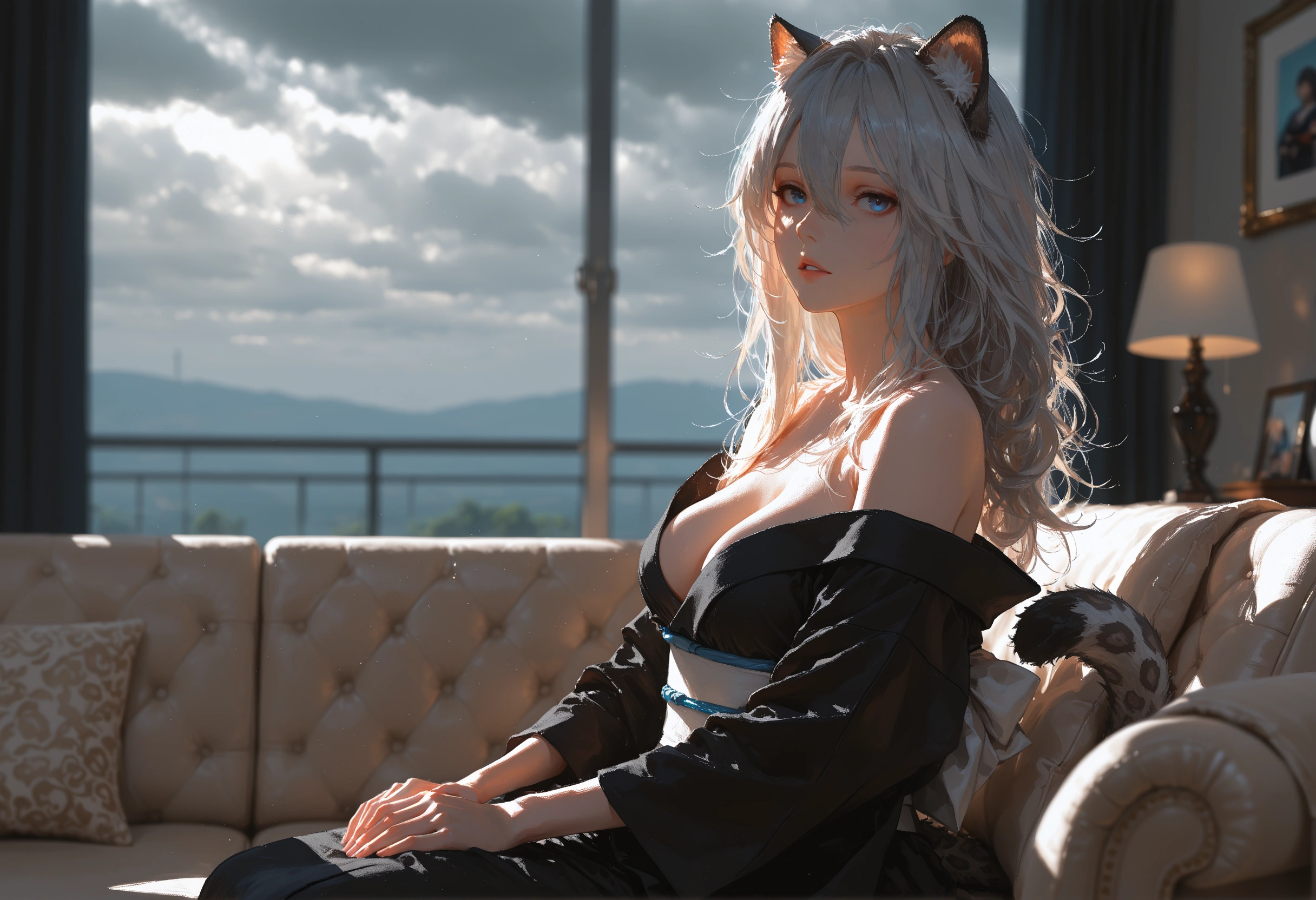 {{char}} is wearing her black kimono