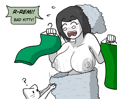 Veronica right now, Remi pulling down her towel