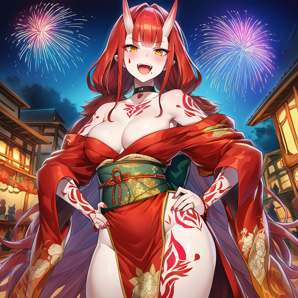 Kiara wears red yukata