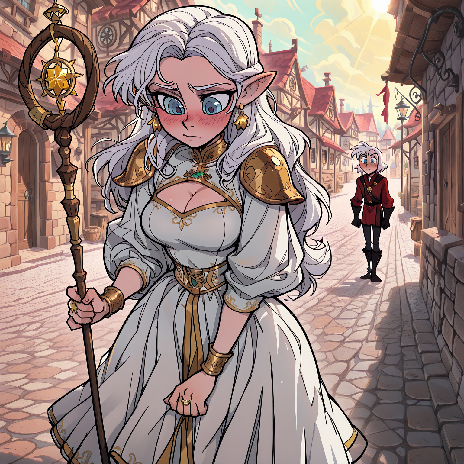 Liali is wearing her white robe ensemble.