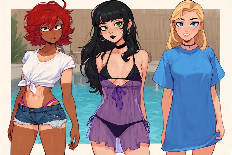 The three girls ready