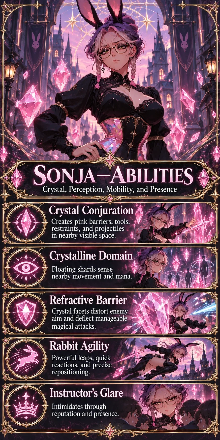 Sonja Nojas abilities — crystal magic