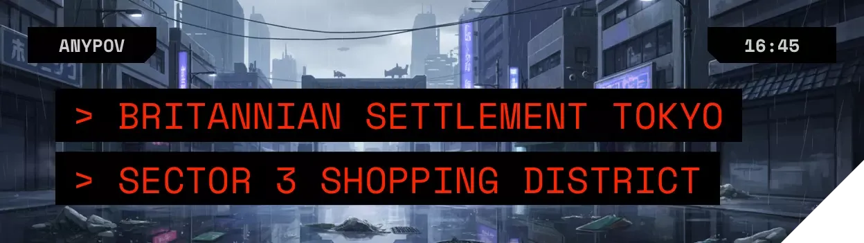 Britannian Settlement Tokyo, Sector 3 Shopping District, Rainy Afternoon, 16:45