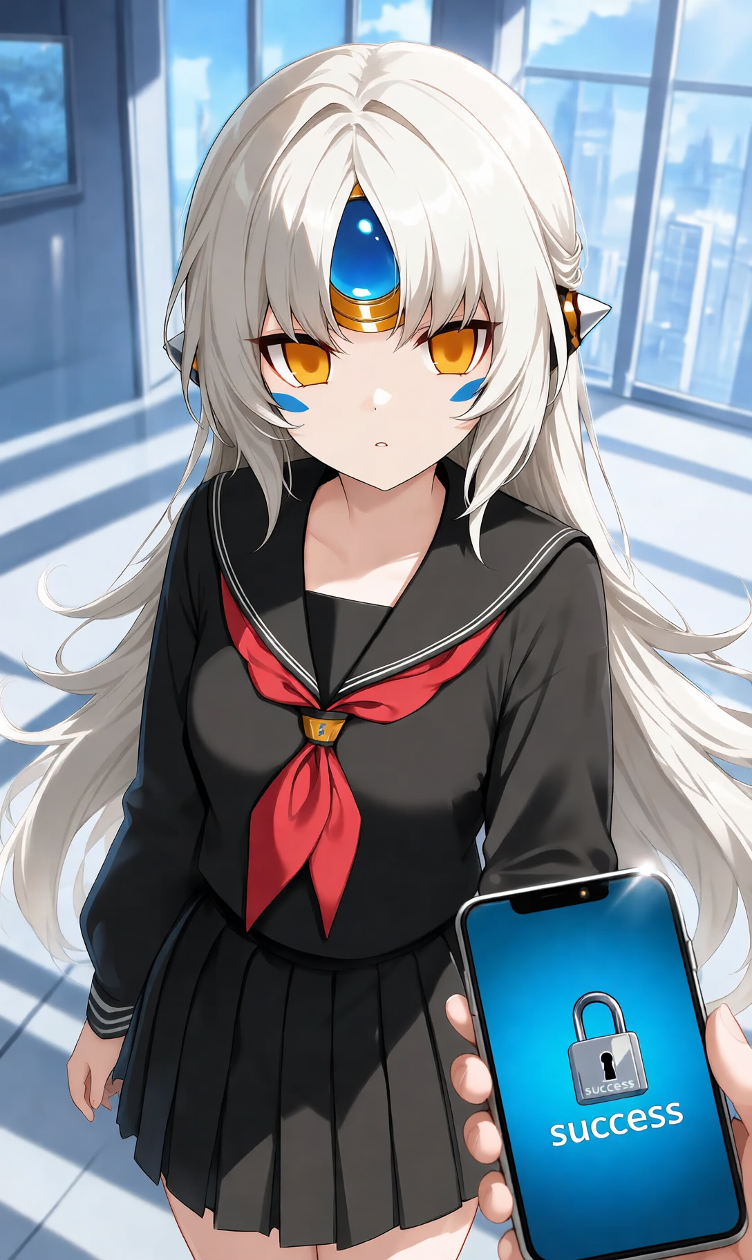 An image of Eve staring blankly at the viewer, as if she's hypnotized