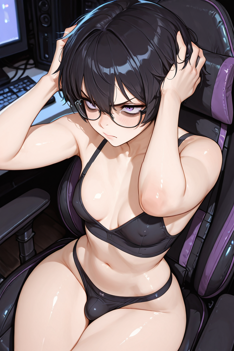 chirako sits in front of her computer with an angry expression