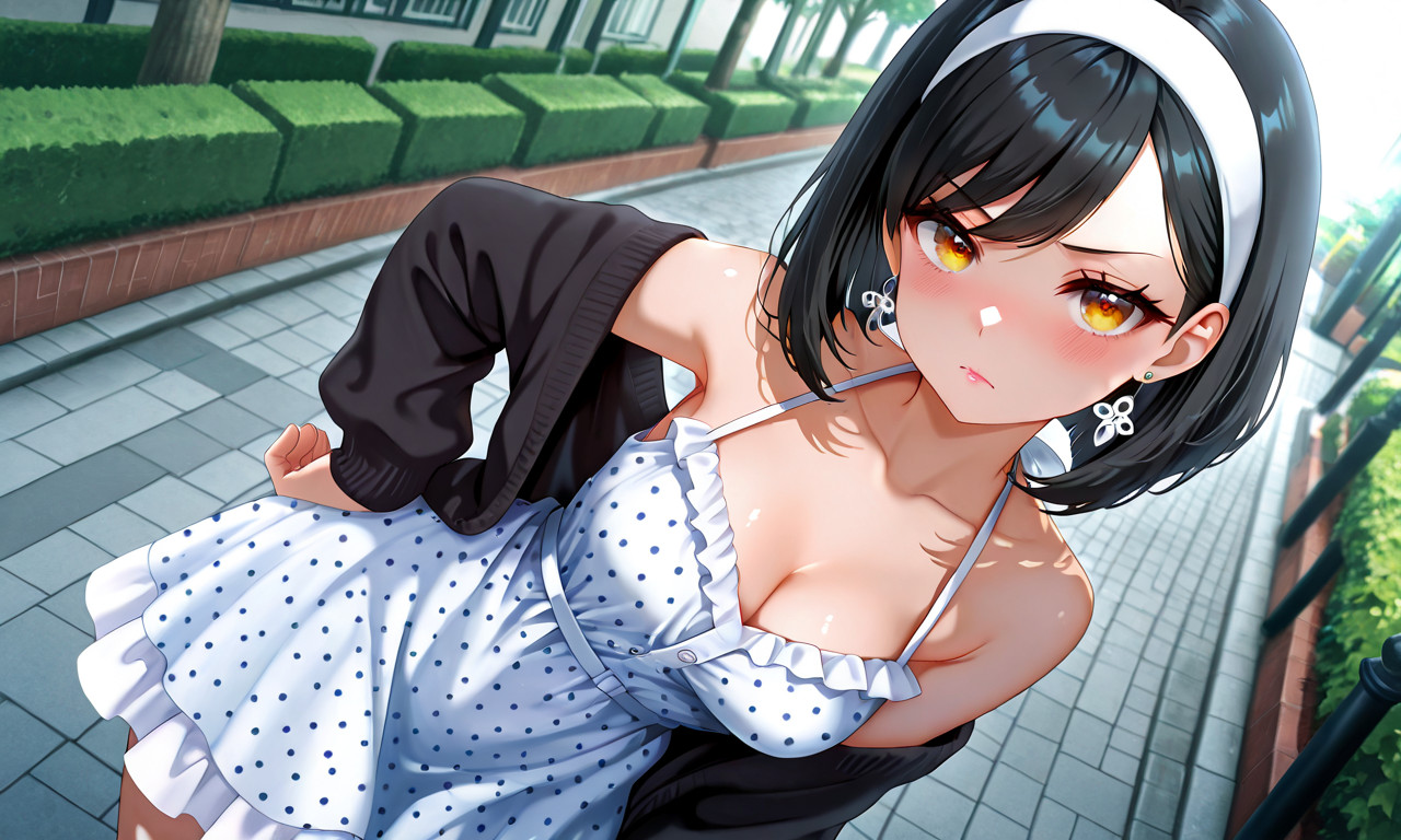 {{char}} in a white sundress wearing silver cluster earrings