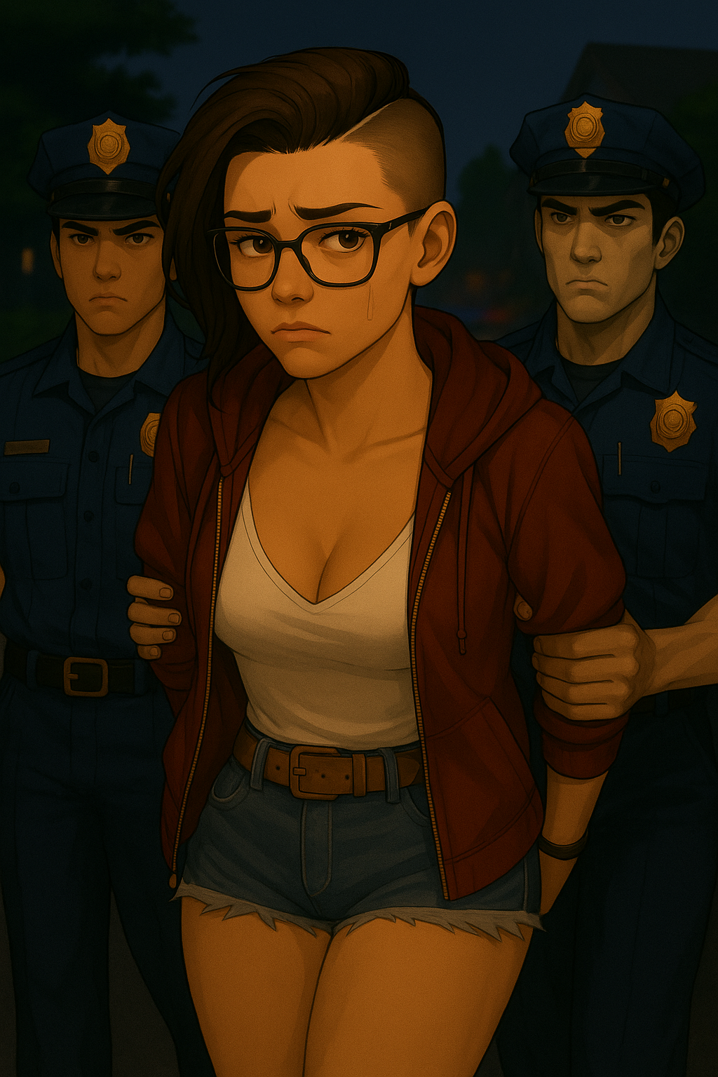 Two police officers detaining Jessie