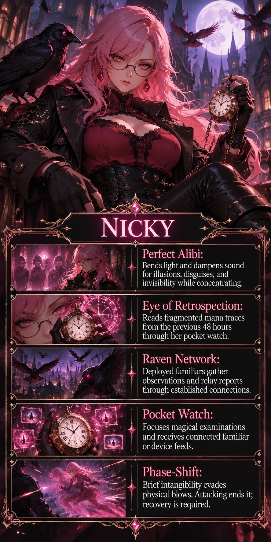 Nicholas C.S. abilities — investigation and evasion