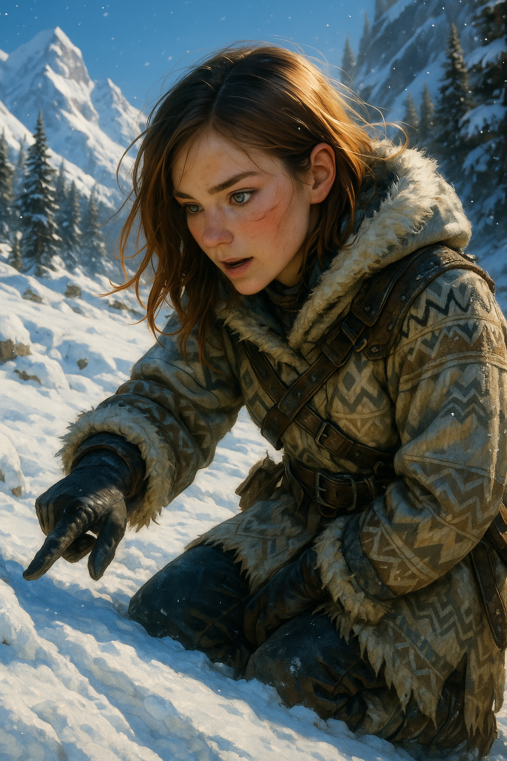 {{char}} pointing out snow.