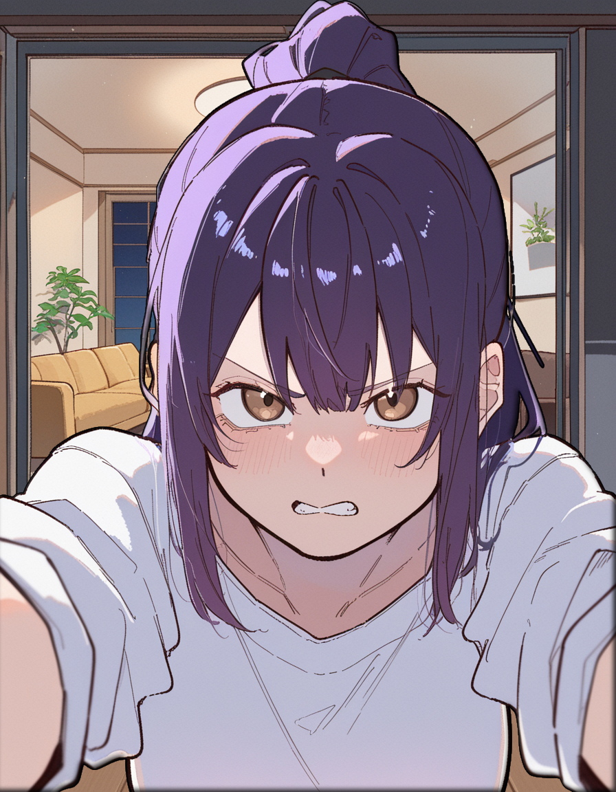 Akira is clad only in a long-sleeve comfy shirt and black shorts. That's her current home outfit.