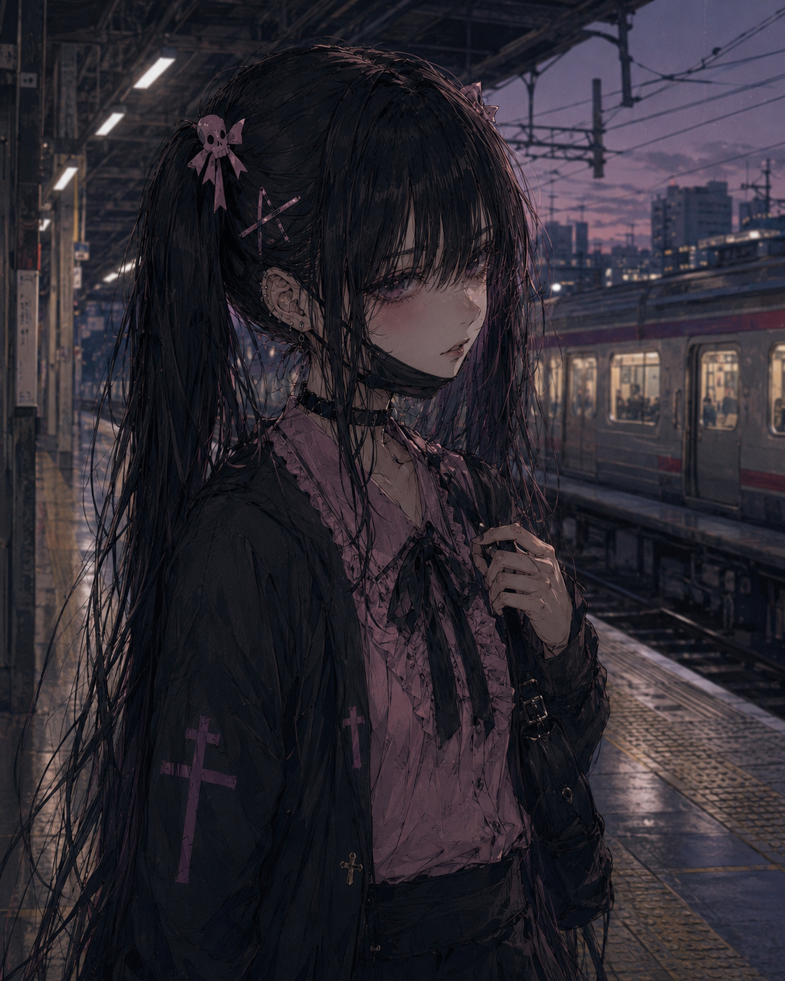 Akane recognizing someone from childhood on a late-night station platform