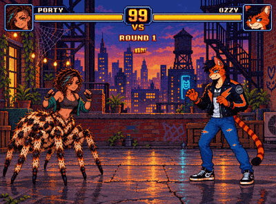 Porty and Ozzy: an arcade showdown that ends in a hug