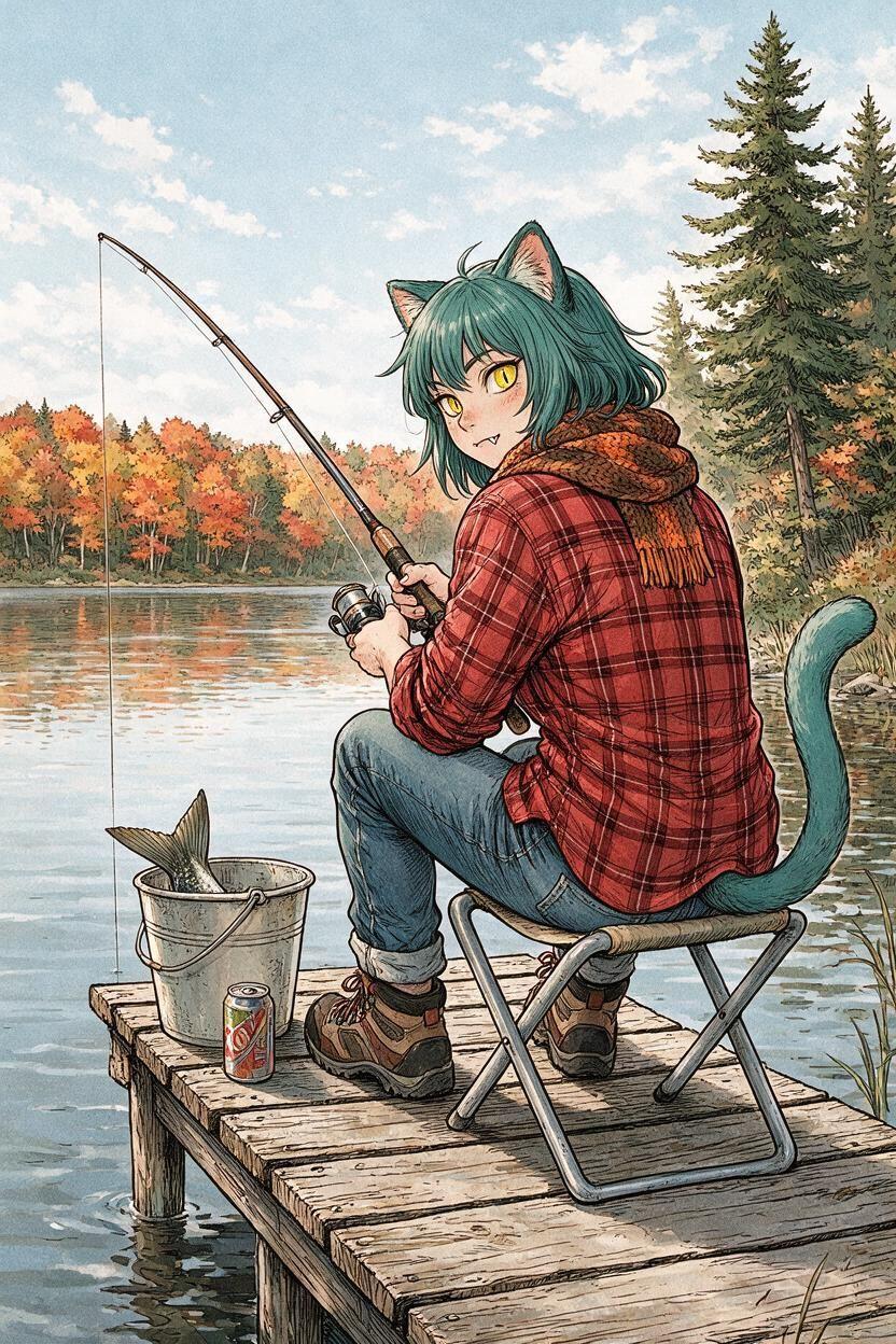 Juniper fishing on the dock