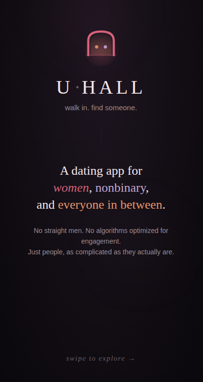 UHALL overview card: walk in, find someone.