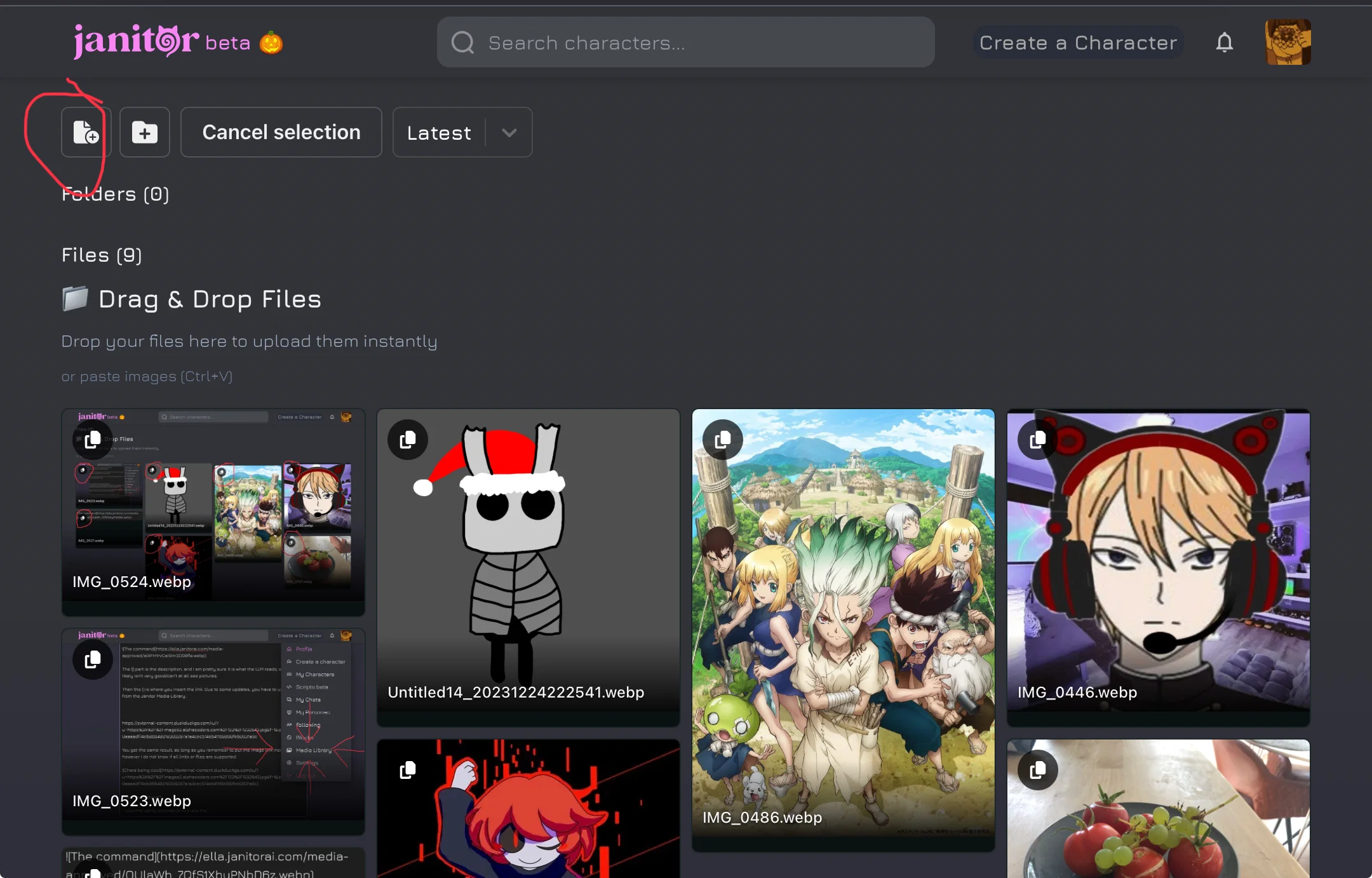Upload button