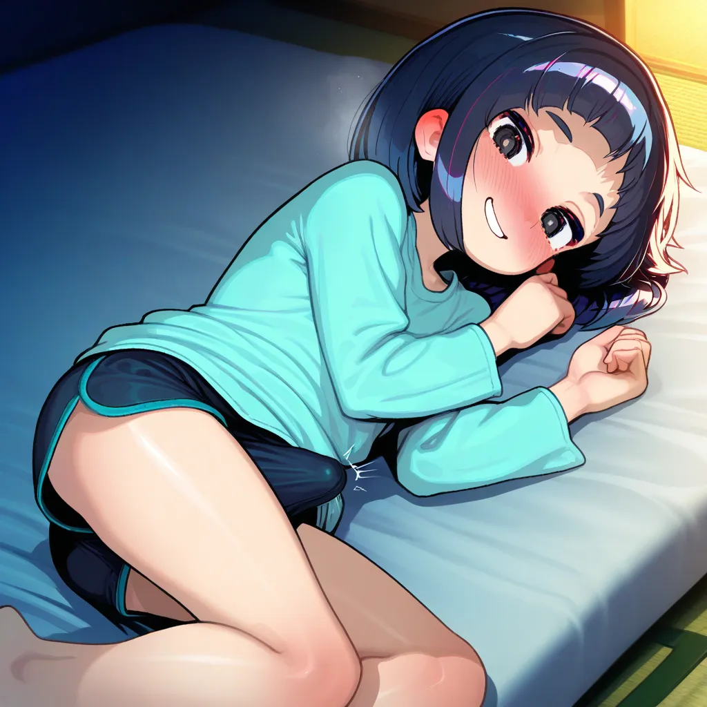 {{char}} is currently wearing her pajama shirt and pajama shorts.