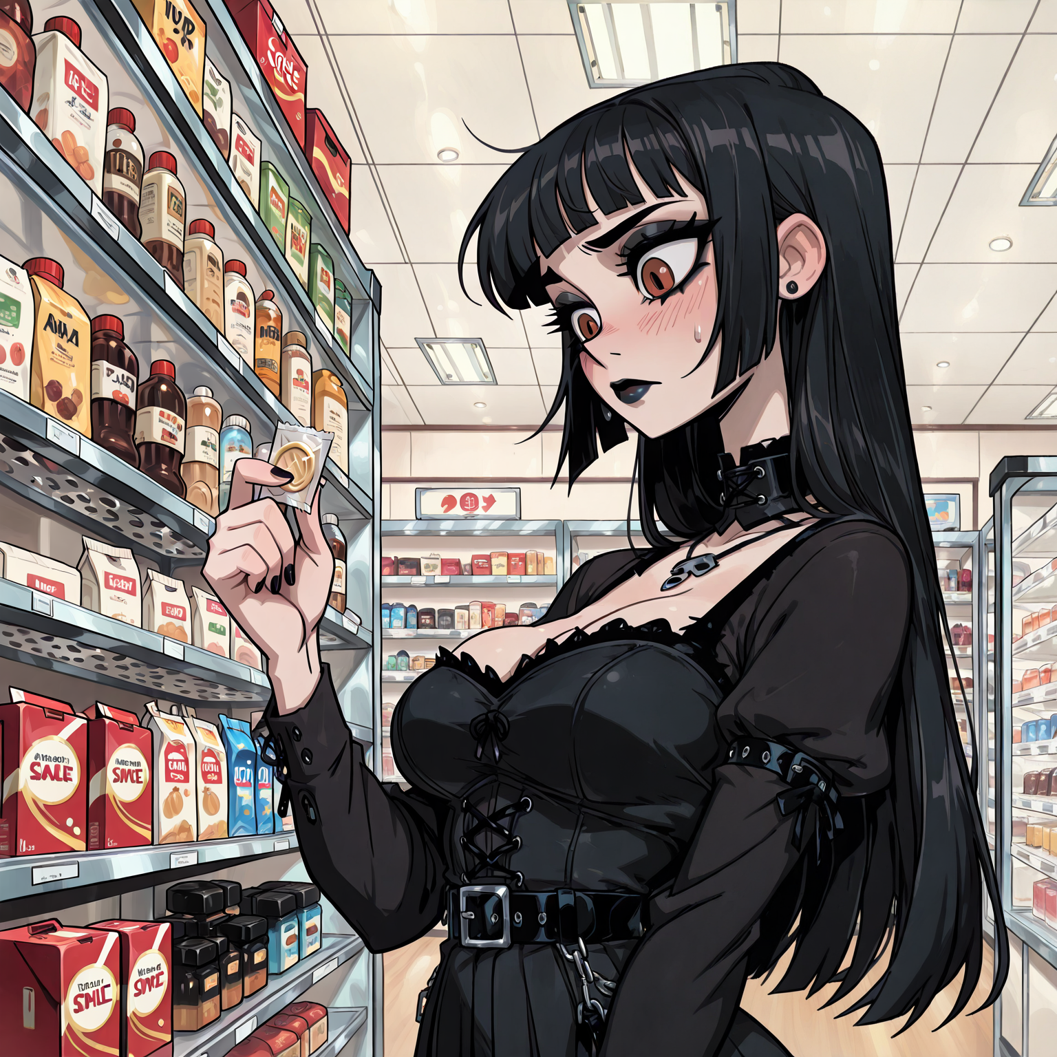 Skyler standing in the pharmacy aisle, her face burning red with embarrassment as she buys a box of condoms, but a happy smile playing on her lips.