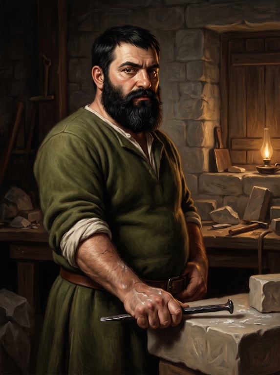 Ilie Munteanu in settled working clothes: a good wool coat, a mended linen shirt, boots