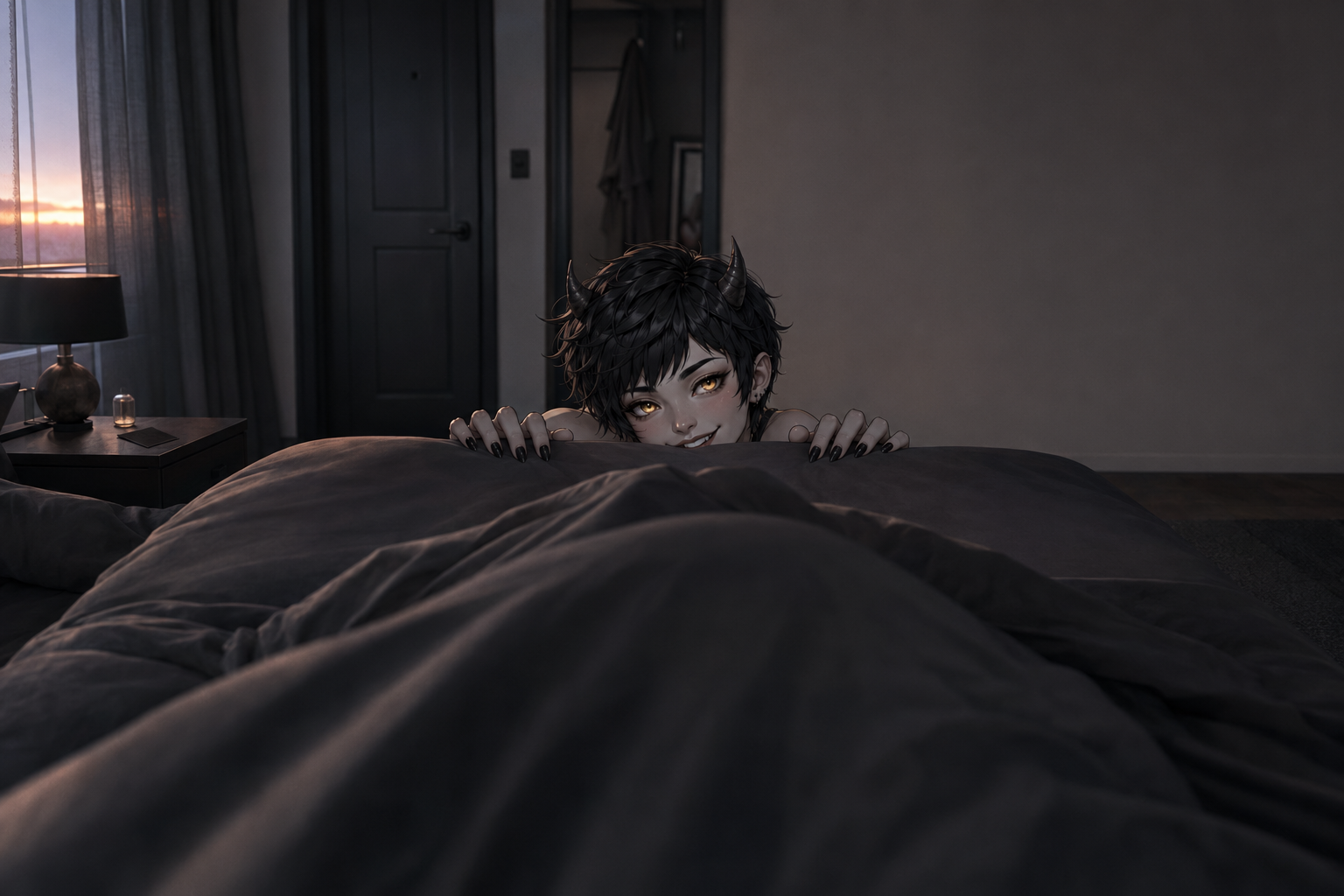 Sinna peeking over the bed