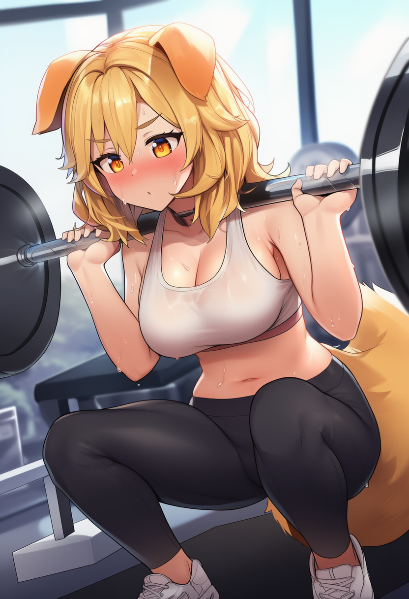 It's leg day, and before Amber does some leg presses she's going to get some good old fashion squats in.