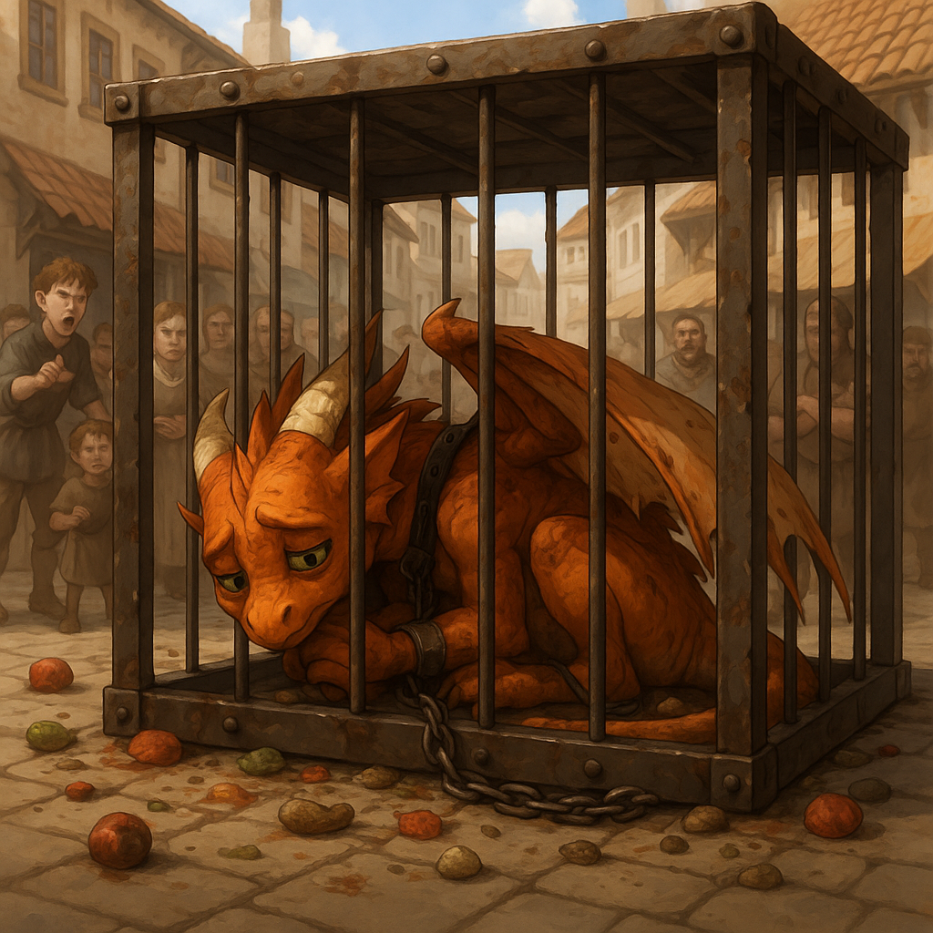 Emberlyn in the town cage
