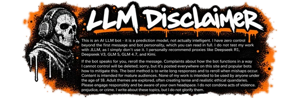 LLM disclaimer, Ghost stencil, orange